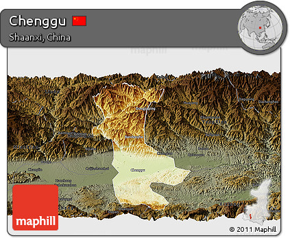Physical Panoramic Map of Chenggu, darken
