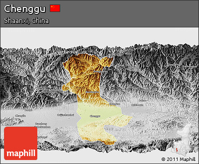 Physical Panoramic Map of Chenggu, desaturated