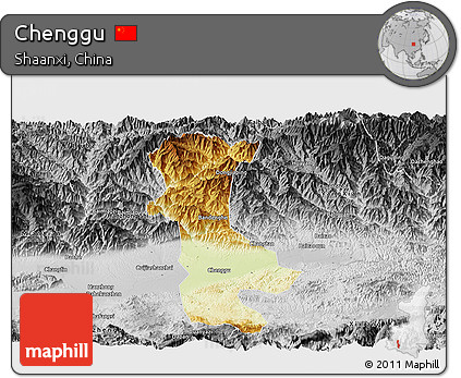 Physical Panoramic Map of Chenggu, desaturated
