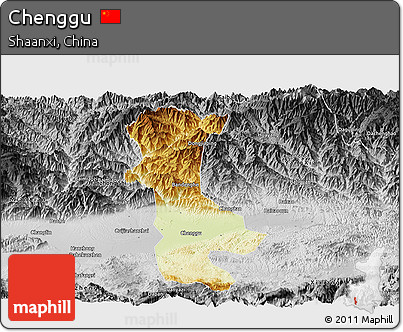 Physical Panoramic Map of Chenggu, desaturated
