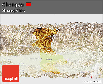 Physical Panoramic Map of Chenggu, lighten