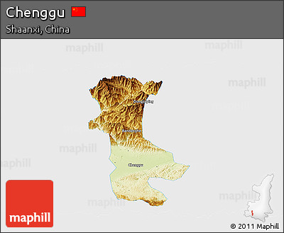 Physical Panoramic Map of Chenggu, single color outside