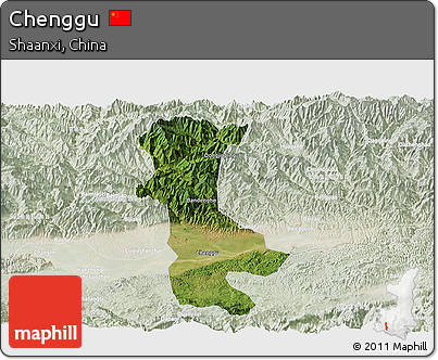 Satellite Panoramic Map of Chenggu, lighten