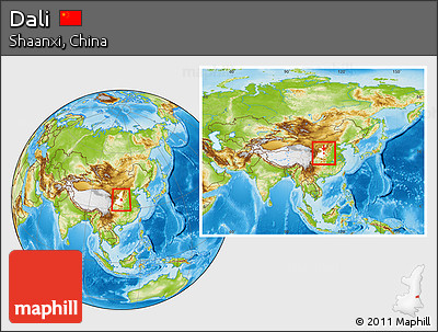 Physical Location Map of Dali, highlighted parent region, within the entire country