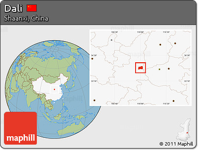 Savanna Style Location Map of Dali, highlighted country