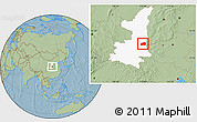 Savanna Style Location Map of Dali, highlighted parent region, hill shading