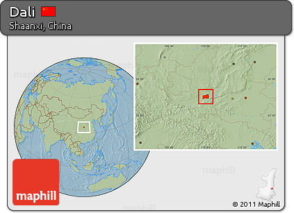 Savanna Style Location Map of Dali, hill shading