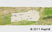 Shaded Relief Panoramic Map of Dali, satellite outside