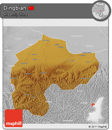 Physical 3D Map of Dingbian, lighten, desaturated