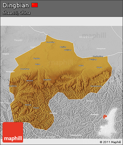 Physical 3D Map of Dingbian, lighten, desaturated