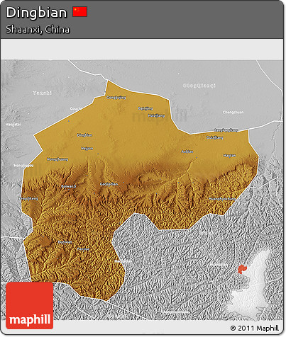 Physical 3D Map of Dingbian, lighten, desaturated
