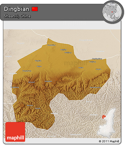 Physical 3D Map of Dingbian, lighten