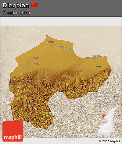 Physical 3D Map of Dingbian, lighten
