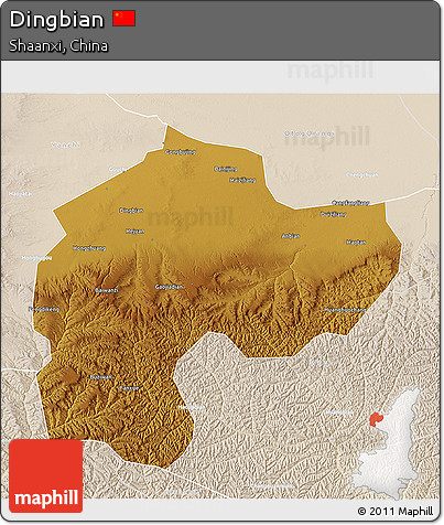 Physical 3D Map of Dingbian, lighten