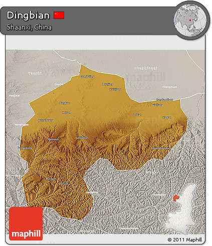 Physical 3D Map of Dingbian, lighten, semi-desaturated