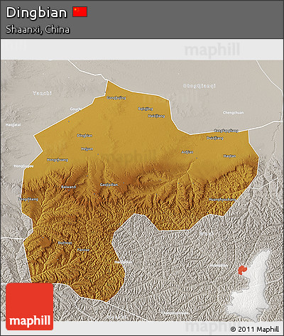 Physical 3D Map of Dingbian, lighten, semi-desaturated