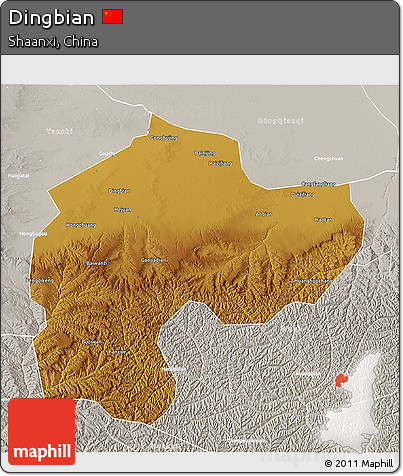Physical 3D Map of Dingbian, lighten, semi-desaturated