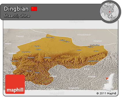 Physical Panoramic Map of Dingbian, lighten, semi-desaturated