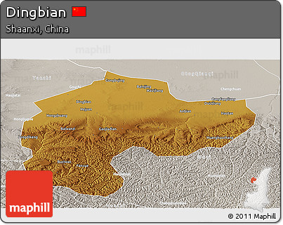 Physical Panoramic Map of Dingbian, lighten, semi-desaturated