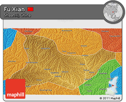 Physical 3D Map of Fu Xian, political outside