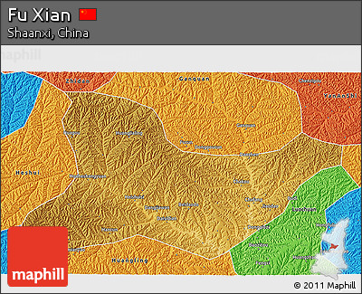Physical 3D Map of Fu Xian, political outside