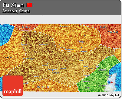 Physical 3D Map of Fu Xian, political outside