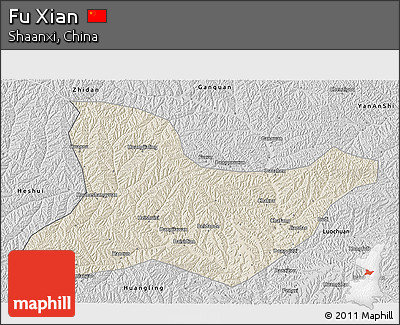 Shaded Relief 3D Map of Fu Xian, desaturated