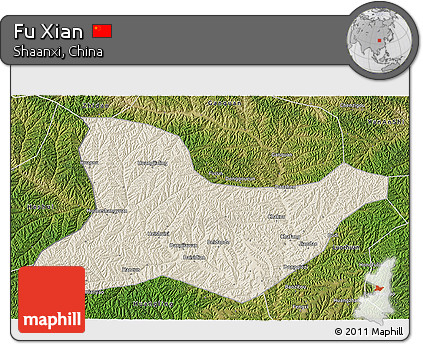 Shaded Relief 3D Map of Fu Xian, satellite outside