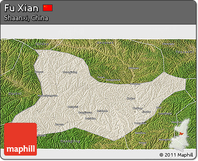Shaded Relief 3D Map of Fu Xian, satellite outside