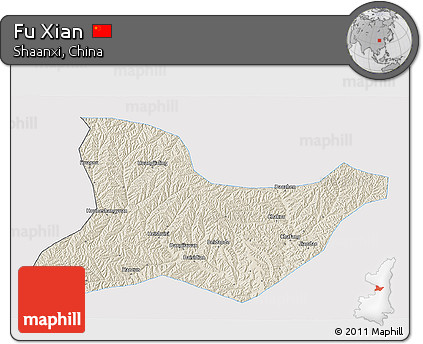 Shaded Relief 3D Map of Fu Xian, single color outside