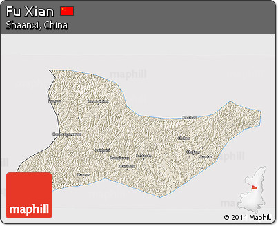 Shaded Relief 3D Map of Fu Xian, single color outside