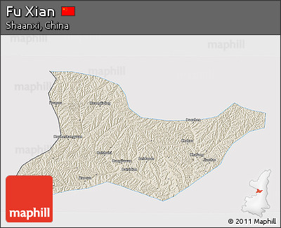 Shaded Relief 3D Map of Fu Xian, single color outside
