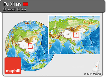 Physical Location Map of Fu Xian, highlighted country, within the entire country