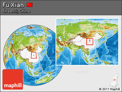 Physical Location Map of Fu Xian, highlighted country, within the entire country