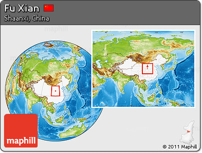 Physical Location Map of Fu Xian, highlighted country, within the entire country