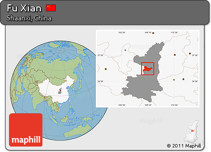 Savanna Style Location Map of Fu Xian, highlighted country, highlighted parent region