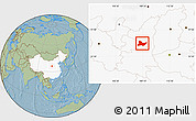 Savanna Style Location Map of Fu Xian, highlighted country, hill shading