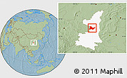 Savanna Style Location Map of Fu Xian, highlighted parent region, hill shading