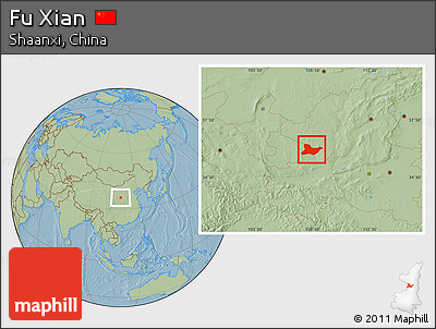 Savanna Style Location Map of Fu Xian, hill shading