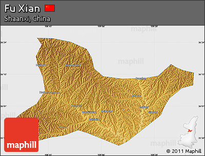 Physical Map of Fu Xian, single color outside