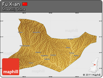 Physical Map of Fu Xian, single color outside