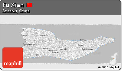 Gray Panoramic Map of Fu Xian, single color outside