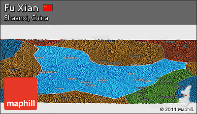 Political Panoramic Map of Fu Xian, darken