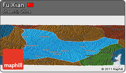 Political Panoramic Map of Fu Xian, darken