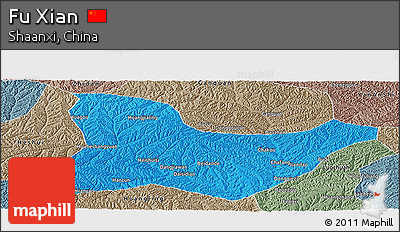 Political Panoramic Map of Fu Xian, semi-desaturated