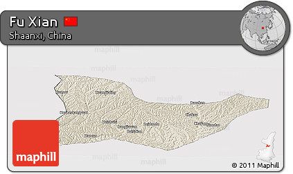 Shaded Relief Panoramic Map of Fu Xian, cropped outside