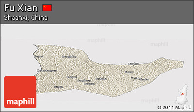 Shaded Relief Panoramic Map of Fu Xian, cropped outside