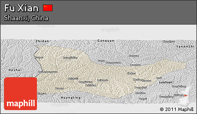 Shaded Relief Panoramic Map of Fu Xian, desaturated