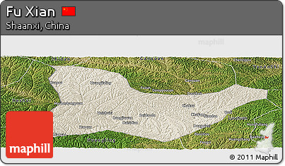 Shaded Relief Panoramic Map of Fu Xian, satellite outside