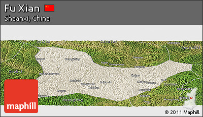 Shaded Relief Panoramic Map of Fu Xian, satellite outside
